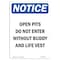Signmission OSHA Notice Sign, 10" Height, Rigid Plastic, Open Pits Do Not Enter Without Sign, Portrait OS-NS-P-710-V-17009 - alternate 1